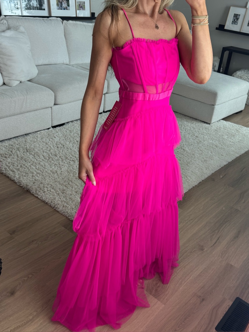 Juniors Hot Pink Tiered Tulle Wedding/Prom Dress